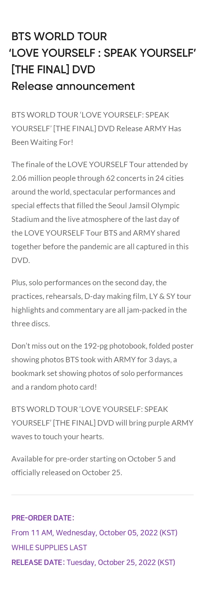 [DVD] BTS - World Tour ‘LOVE YOURSELF : SPEAK YOURSELF’ [THE FINAL] DVD - Image 6