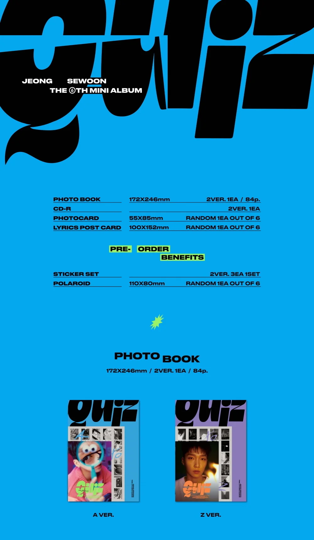 JEONG SE WOON - 6th Mini Album Quiz CD+Pre-Order Benefit - Image 2