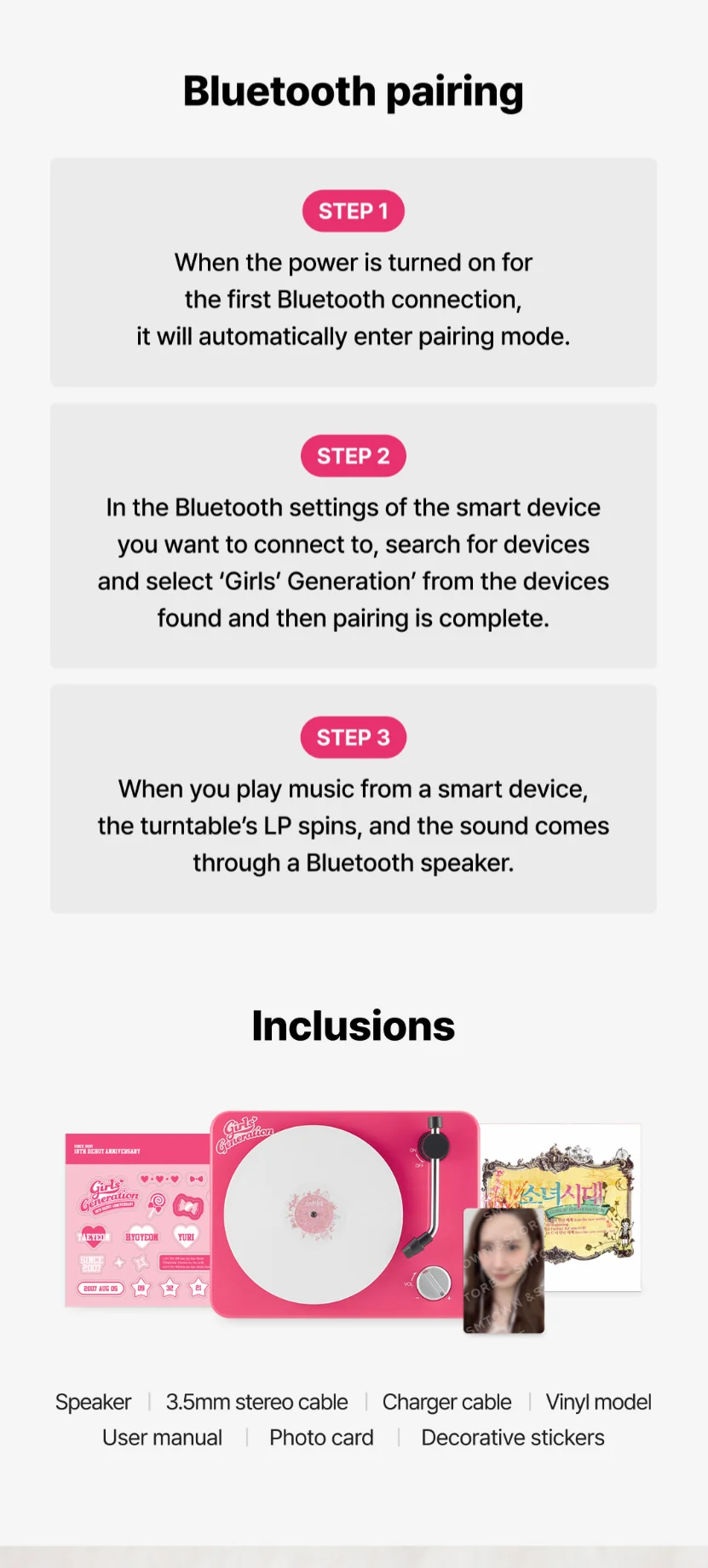 [PRE-ORDER] Girls' Generation SNSD 18TH ANNIVERSARY MD - TURNTABLE BLUETOOTH SPEAKER SET - Image 7